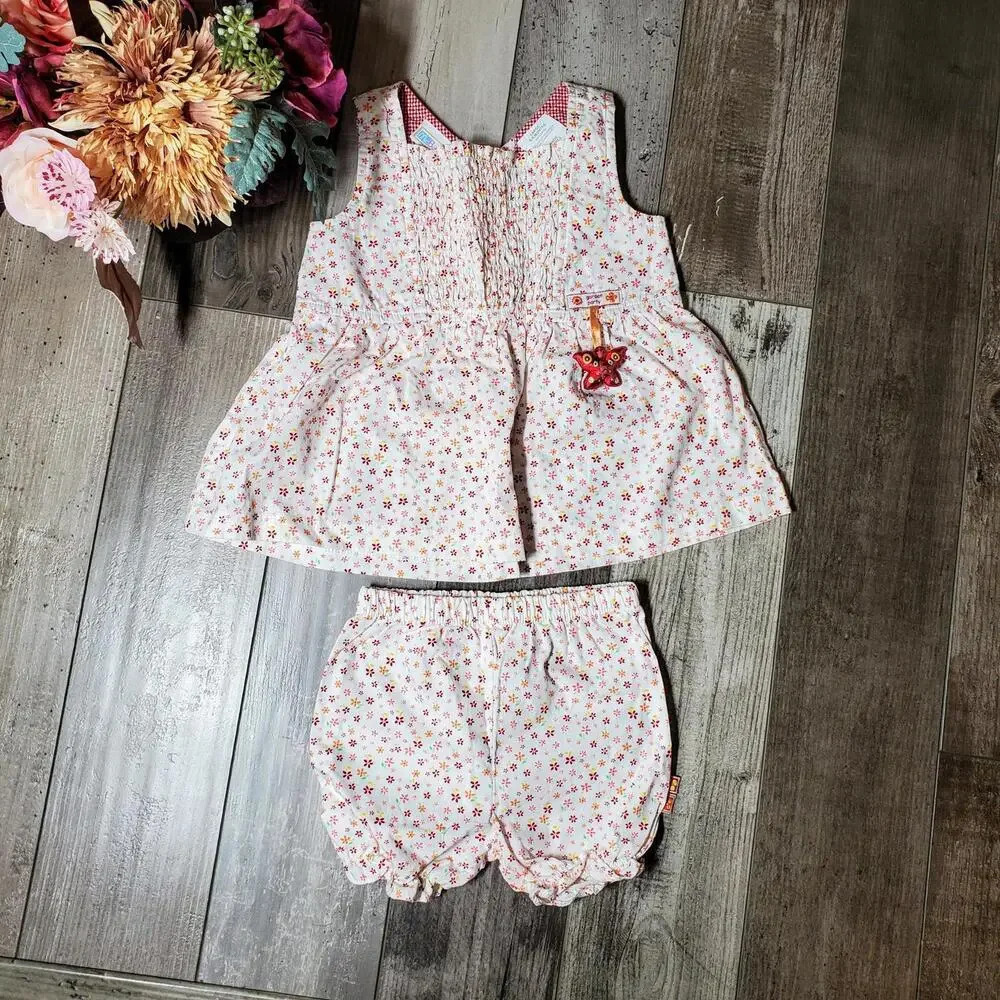 McBaby Garden Party Floral Smocked Baby Girl 6/9 Month Matching Outfit